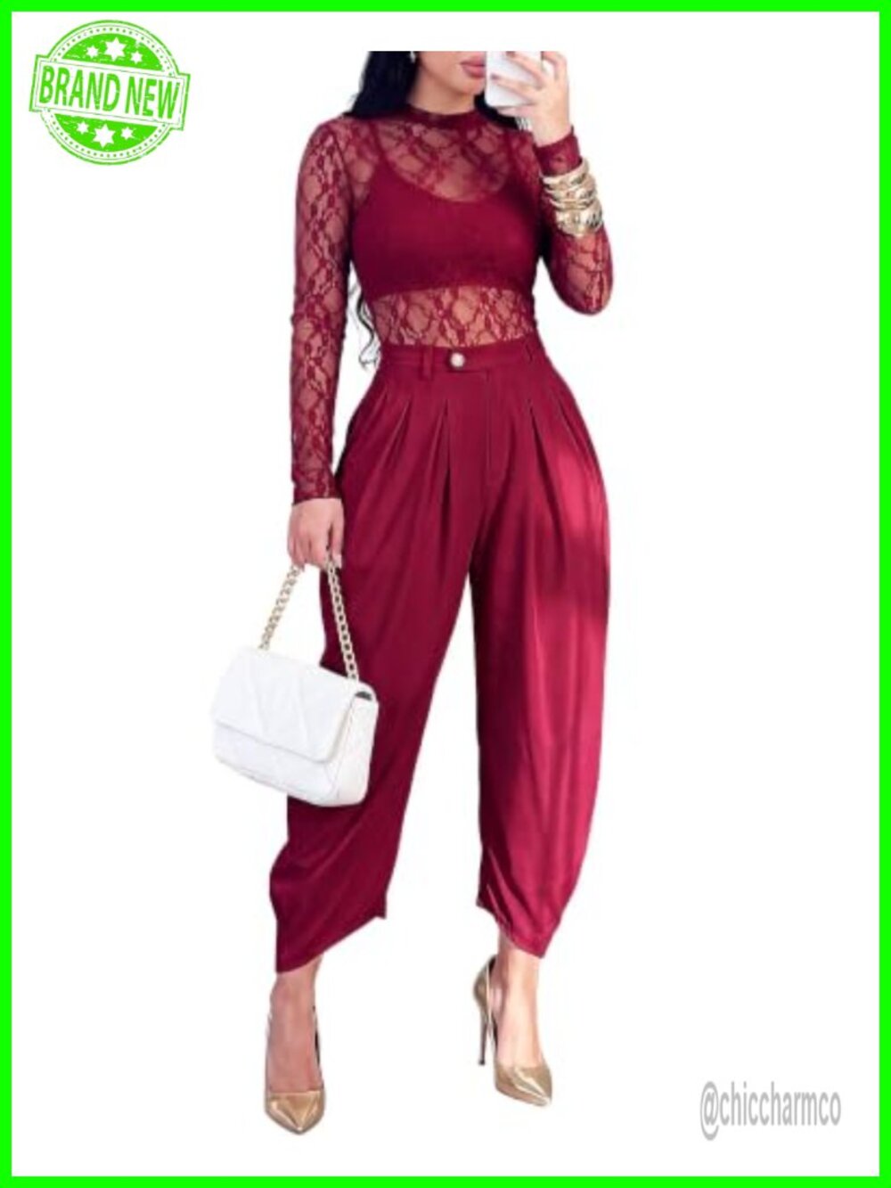 Women's 3 Piece Lace Cover Up Cami & Palazzo Pants Set